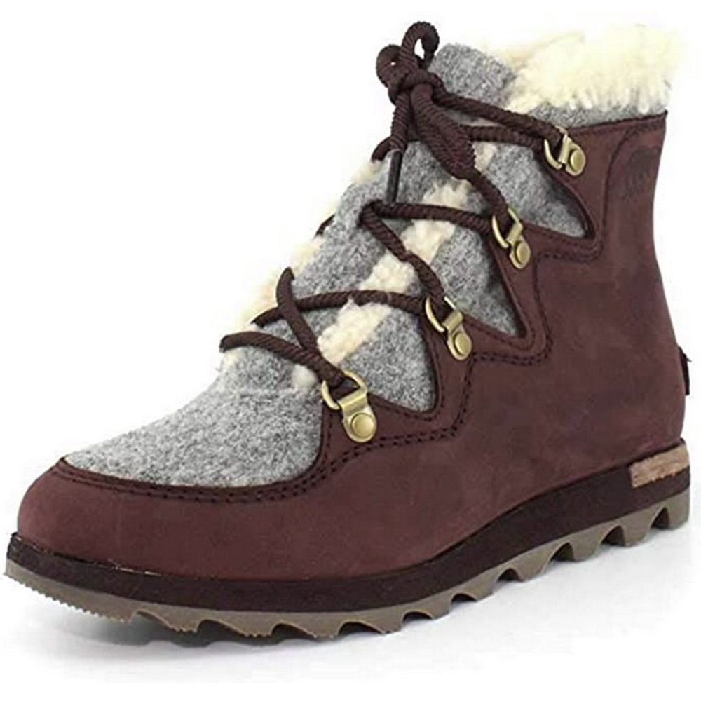 Sorel Women's Burgundy and Gray Faux-Fur Lined Winter Lace-Up Boot